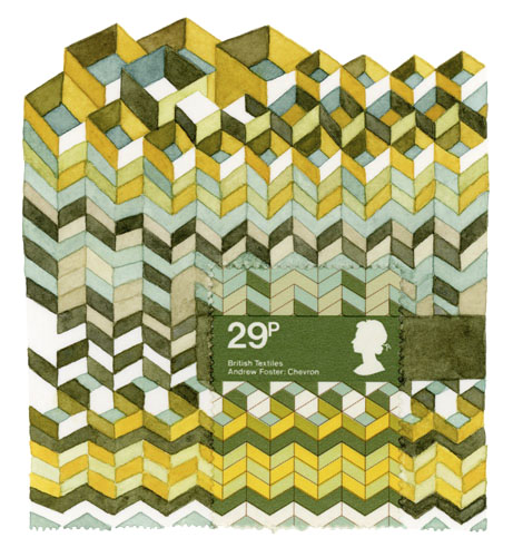 Qbert, 3 1/8" x 2 7/8", watercolor, gouache, postage stamp, 2015 by Molly Rausch